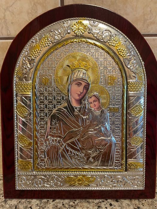 icoana argintata icoana veche maica domnului dm 27x24 icoana argintata