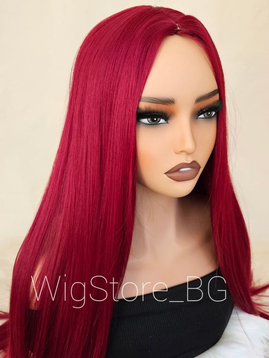 Права дълга червена перука без бретон