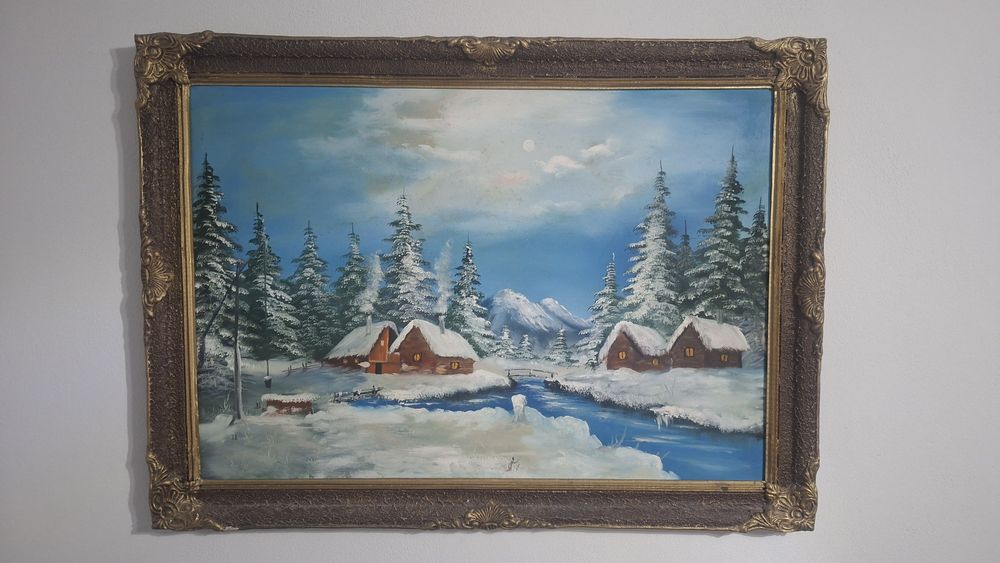 Tablou de iarnă pictat în ulei