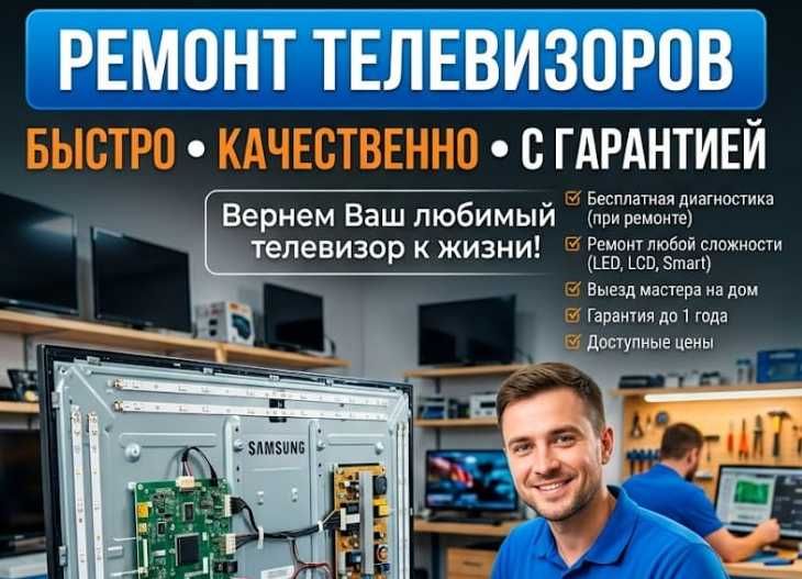 Ремонт телевизоров любой сложности / Выезд на дом / Гарантия