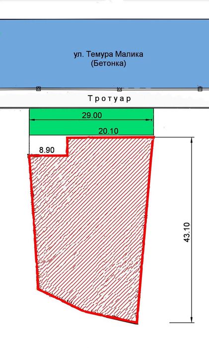 10 соток под застройку около экобазара вдоль  дороги (фасад 29 метров)