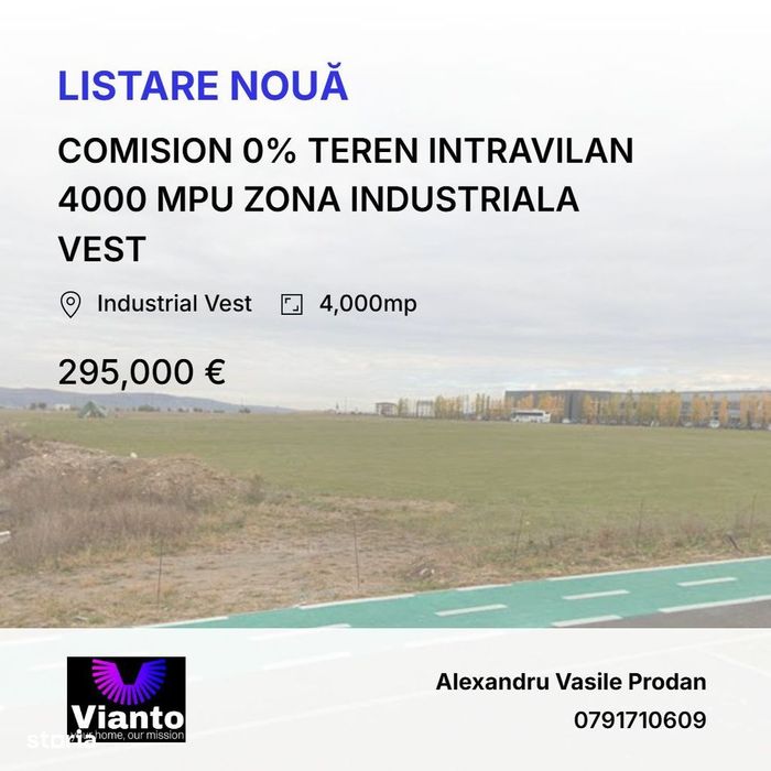 Comision 0% Teren Intravilan 4000 Mpu Zona Industriala Vest