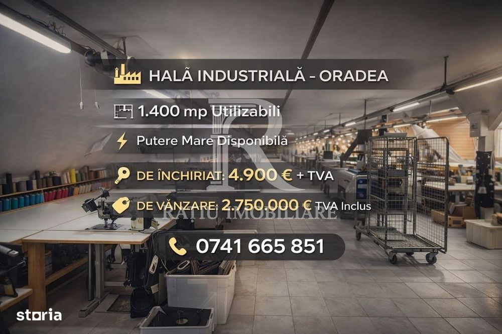 Hală Industrială De Închiriat | 1.400 Mp Utilizabili | Oradea  Producț