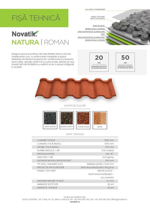 Tigla metalica  cu roca vulcanica Novatik NATURA - dealer autorizat