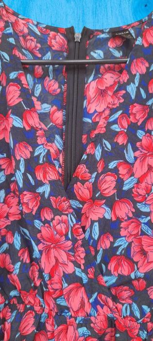 Salopeta scurta cu imprimeu floral si maneci scurte, femei M/L