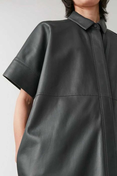 Кожена рокля-риза COS от 100% агнешка кожа