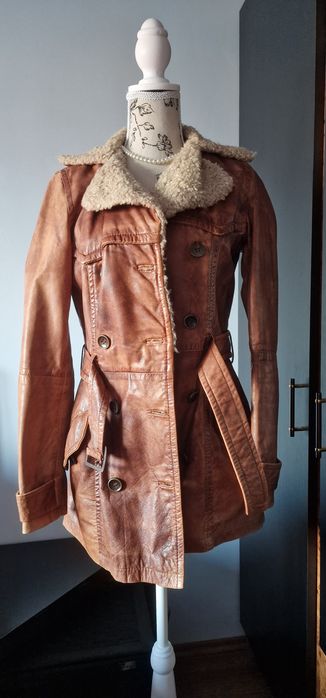 Jacheta piele naturala cu guler de blana femei