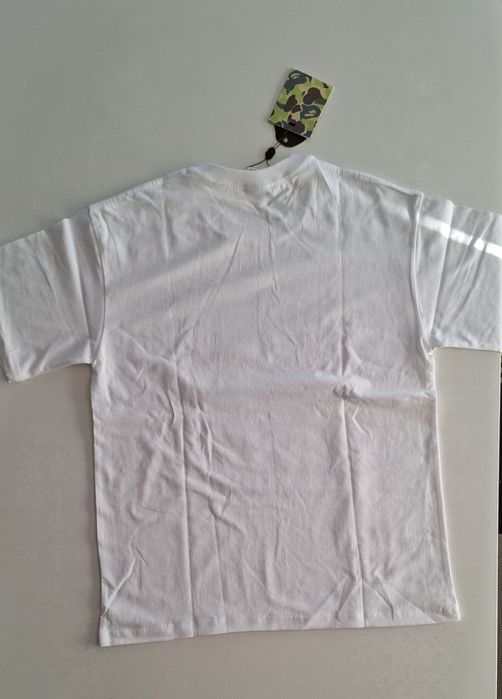 Tricou Bape Alb, Print Crem tip Burberry, Marimea L
