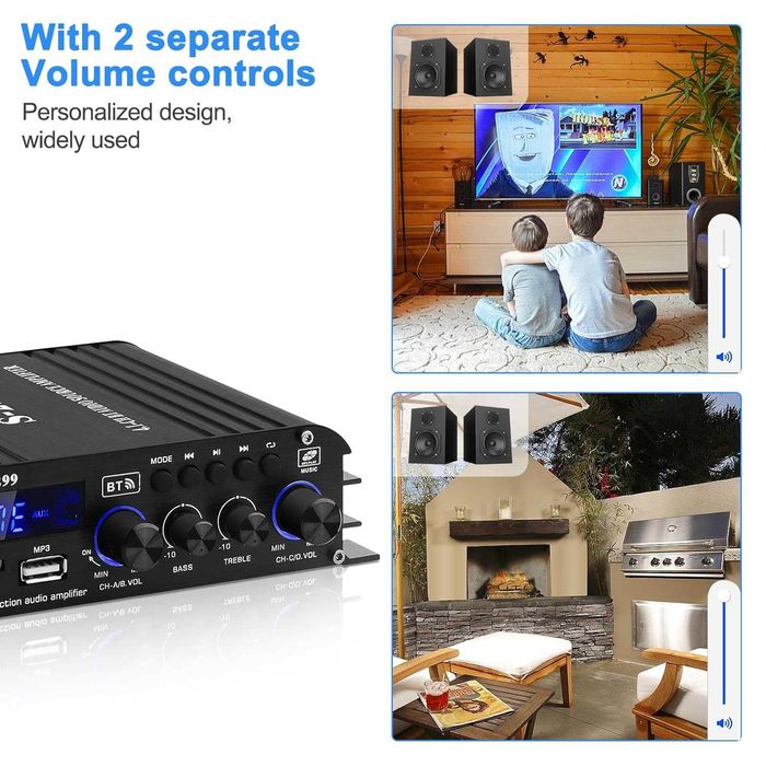 Amplificator audio S-299 Bluetooth 5.0 4.1 canale RMS 40Wx4 Subwoofer