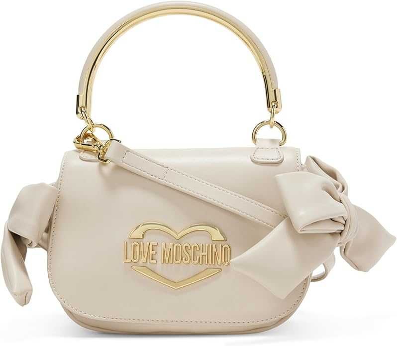Луксозна дамска чанта Love Moschino - Бяла със Златно Сърце (Нова)