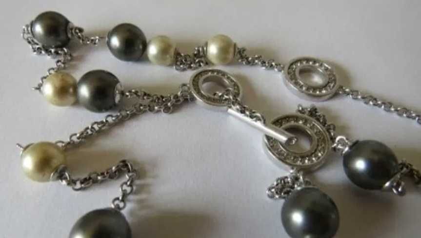 Colier, lant  argint, perle si cristale