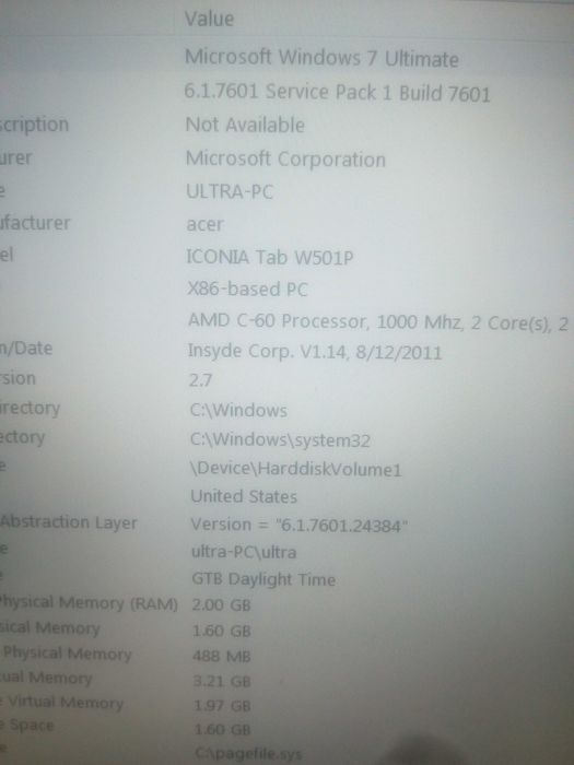 Acer Iconia Tab W501P tableta