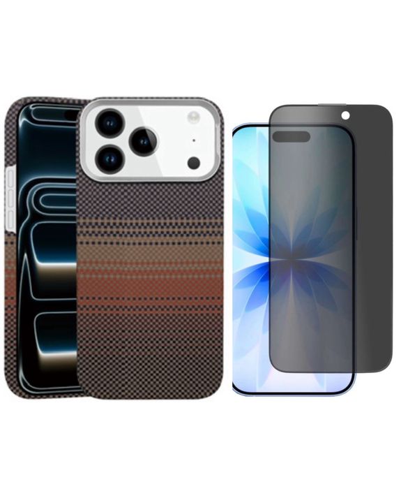 Iphone 17 Pro 17 Pro Max Husa Fibra Carbon Covered + Folie Sticla Full Edge