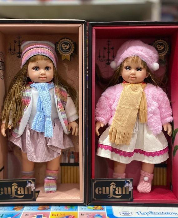 Кукла CUFAN детская мягкая в цветочном платье с шапочкой 38 см.