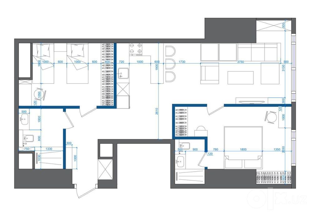 3-комнатная квартира в новостройке, 74,2 м², 16/52 этаж, ЖК NEST ONE