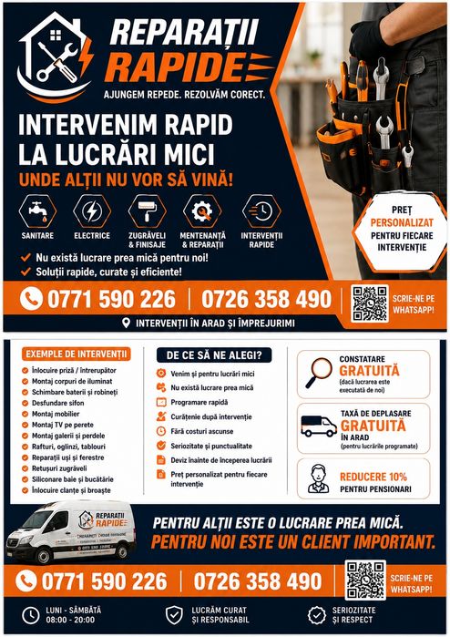 Reparații Rapide Arad | lucrari mici. Instalații sanitate, electrice, Zugraveli