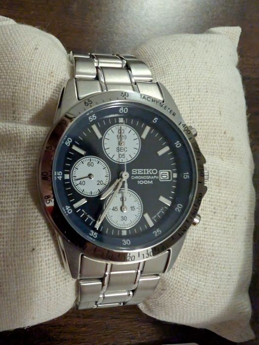 Ceas Barbatesc Seiko Chronograph 100M (SND365PC / Calibru 7T92) - Albastru Inchis, Otel Inoxidabil