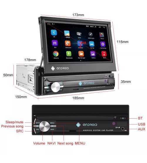 Navigatie Android 10 ecran retractabil mp5 1Din player auto 2G +32G
