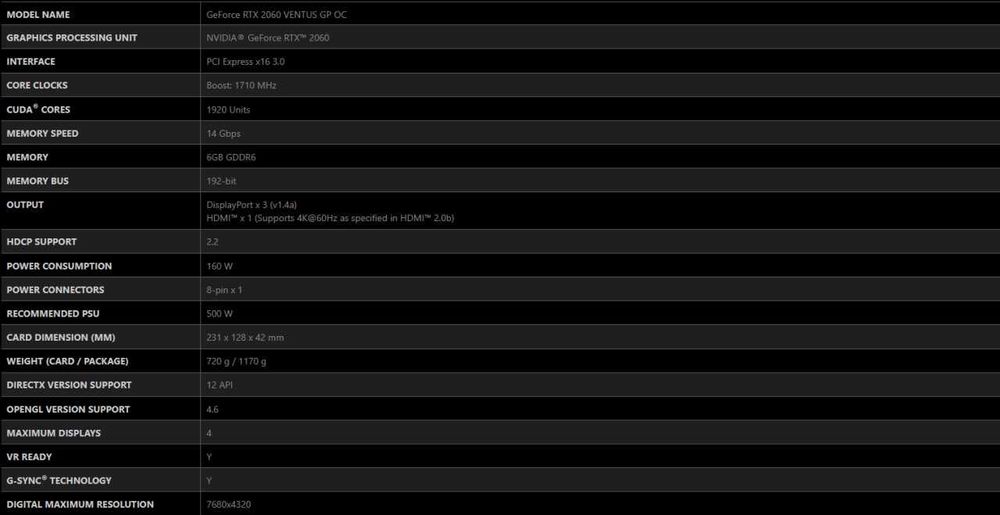 Видеокарта GeForce RTX 2060 Ventus GP OC