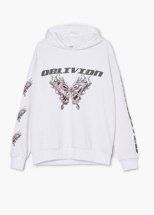 Hanorac cu glugă y2k alb Cropp