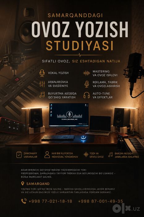 Студия звукозаписи в самарканде / ovoz yozish studiyasi / овоз ёзиш
