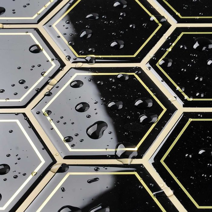 Faianta autoadeziva 3D set 16 buc 30.5x30.5 cm bucatarie baie negru auriu hexagon -LIVRARE GRATUITA !