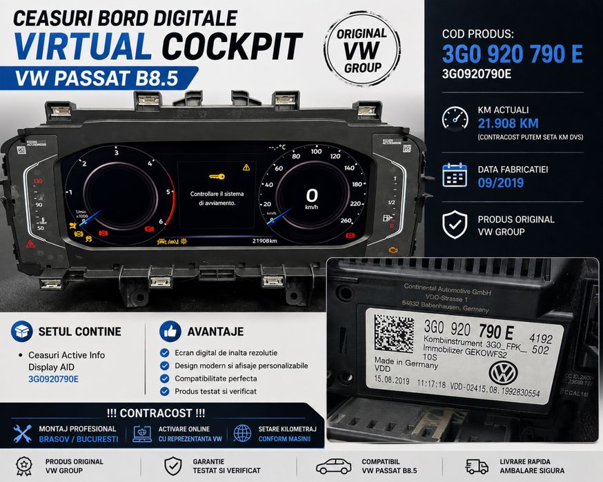 Ceasuri  Virtual Cockpit AID VW Passat B8.5 3G0920790E 3G0 920 790 E