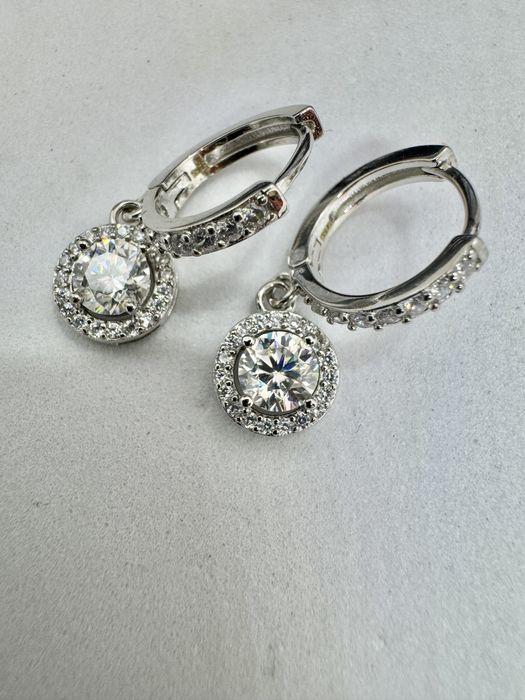 Сребърни обеци с мойсанит (диамант) 0.5 карата