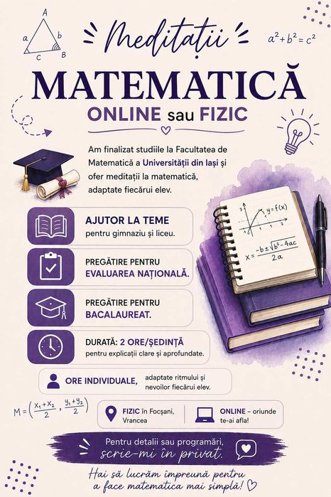 Meditații Matematică -70 lei/2 ore