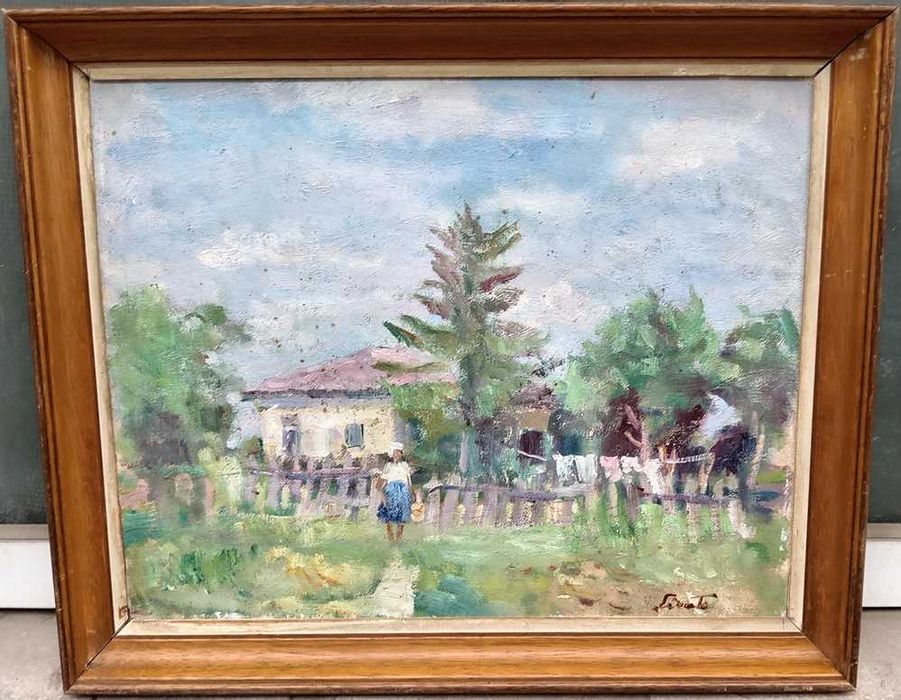 Tablou vechi - rufe la uscat - semnat Sirato