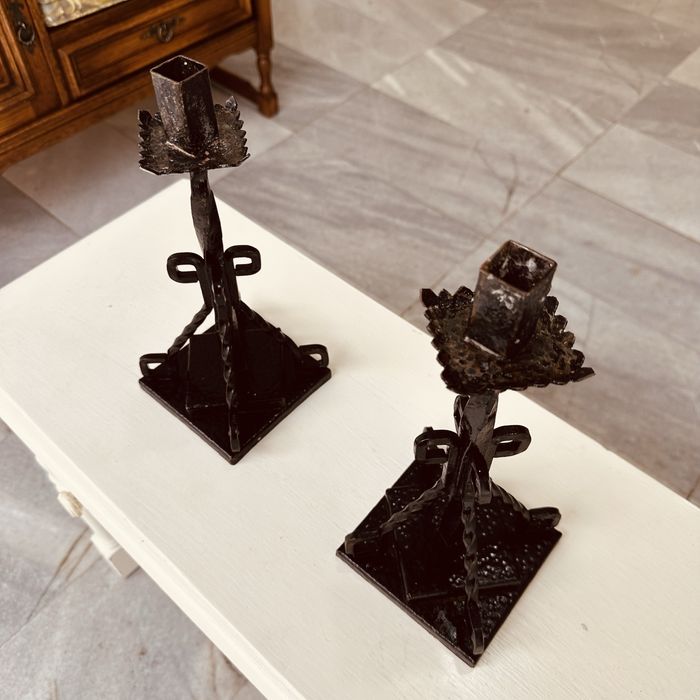 Ръчно ковани шведски свещници – комплект, масивно желязо