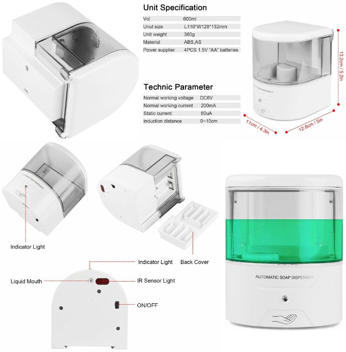 Sapuniera Automata, Dispensator Sapun Lichid cu sensor IR. Nou ambalat