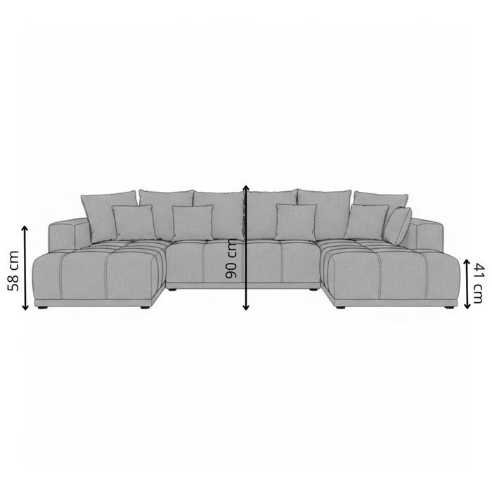 Naturlich Coltar U Extensibil, 6 Locuri, 357 Cm, Gri, Cu lada