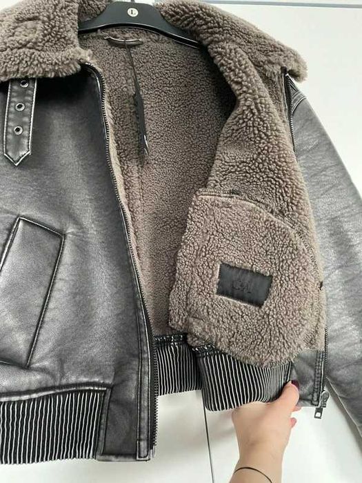 Geacă aviator C&A S, îmblănită, maro, nouă cu etichetă