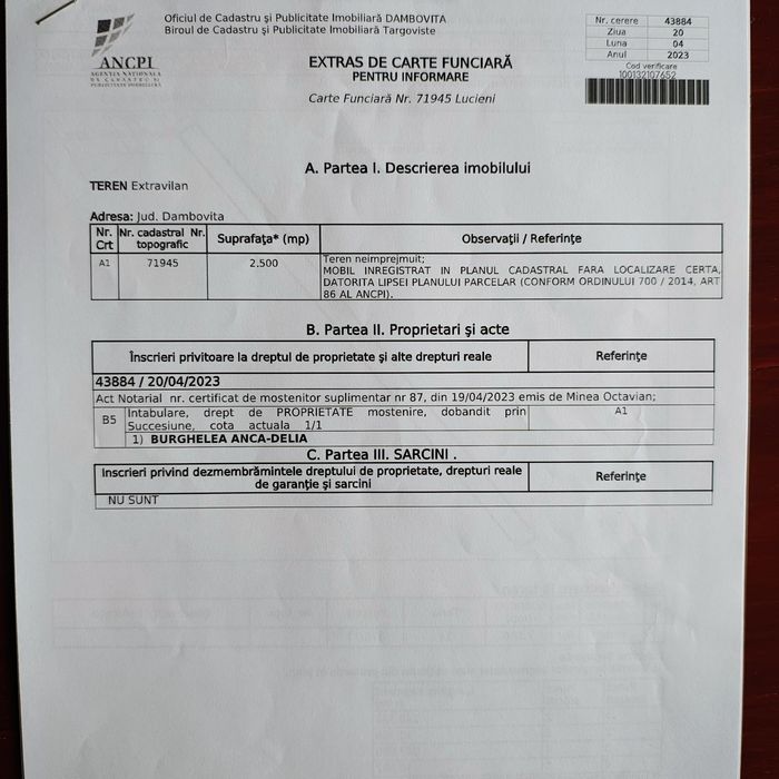 Cel mai bun pret! Ocazie!! Vand teren extravilan in Lucieni, Dambovita