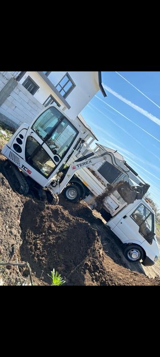 Închiriez mini-excavator 2T + transport basculă (nisip, pietriș, balas