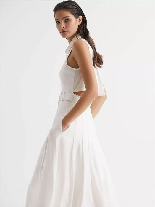 Reiss Milena Button Front Midi Weiss