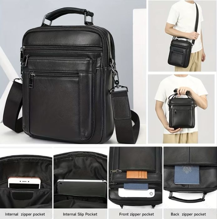 Мъжка делова и обемна кожена чанта Montreal/Черна естест.кожа-Промоция