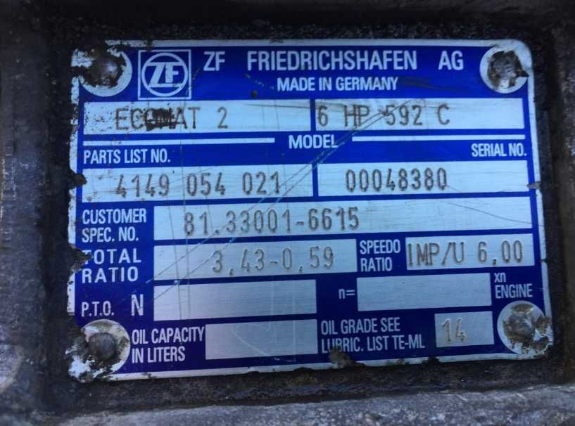 Cutie de viteze camion MAN Automat ZF ECOMAT2 6HP592C (81330016615)