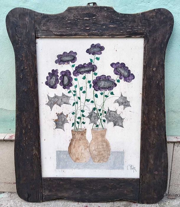 Tablou vechi - flori - semnat C Piliuta