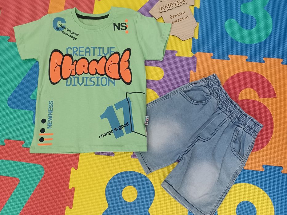 Детски летен комплект с дънки за момче