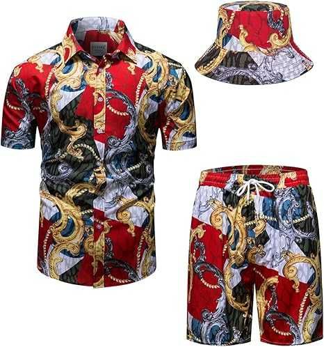 Set barbati 3 PIESE camasa, pantaloni scurti baroc si palarie bucket -LIVRARE MOCA !!!