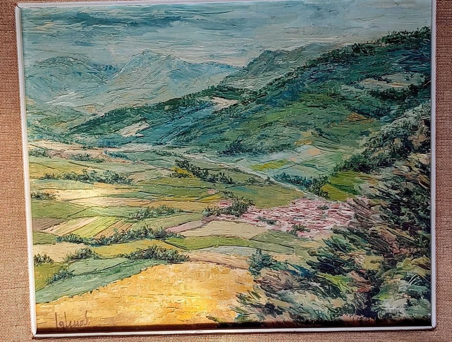 Tablouri, peisaje pe hârtie carton, unul mic pe panza, goblenuri