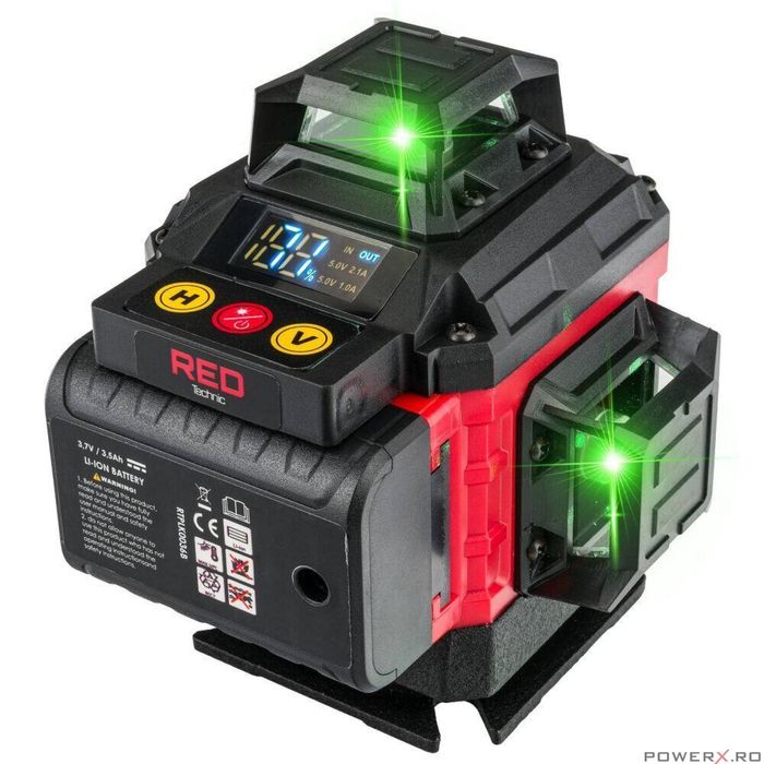 Laser nivel 360°, cu linii incrucisate 4D, verde, distanta 40m, Red