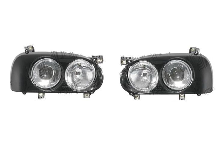 Set faruri tuning VW Golf 3, 08.1991-04.1999, TYC, partea stanga+dreapta, tip bec H1+H3+T5W; manual/electric; janta neagra