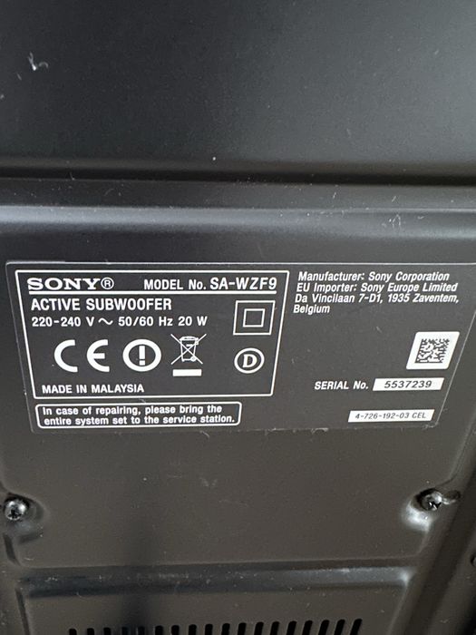 Soundbar Sony HT ZF9 cu subwoofer wireless SA WZF9