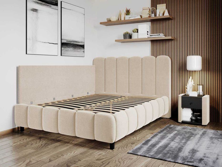 Pat Tapitat de colt Bari Crem Velluto 2 cu somiera fixa