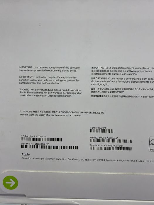 Macbook Pro 16 64/2Tb m4 max