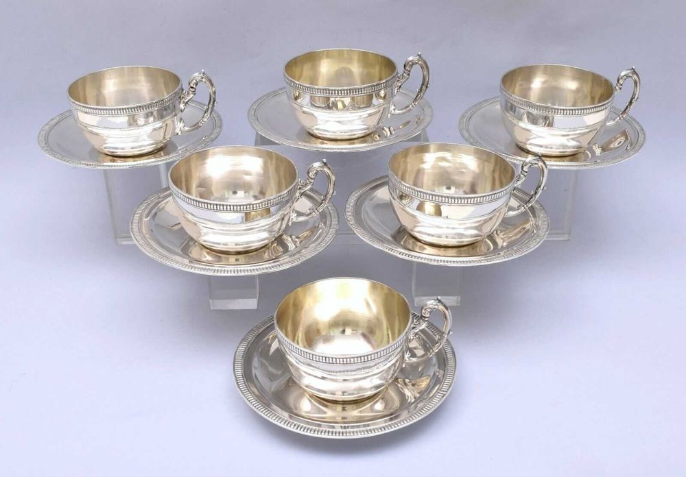 Set 6 cești cu farfurioare ARGINT MASIV 915 Spaniol | 787g | Vintage de lux