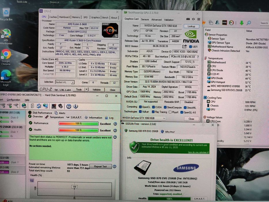 Unitate PC GAMING Ryzen 5 3600 4.2Ghz/16GB DDR4/GTX1060 6GB GDDR5/SSD 256/1TB HDD